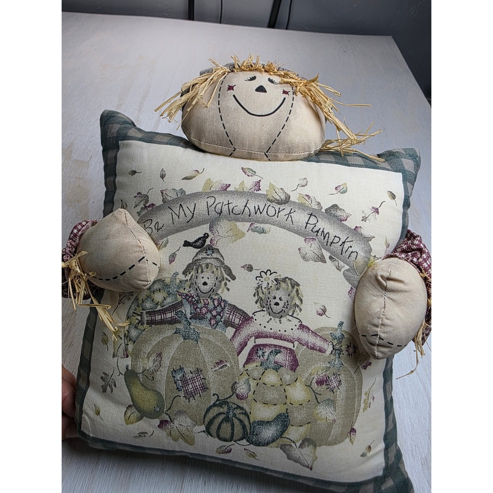Vintage Fall Scarecrow Patchwork Pumpkin Decorative Pillow 3D Rustic Cottagecore